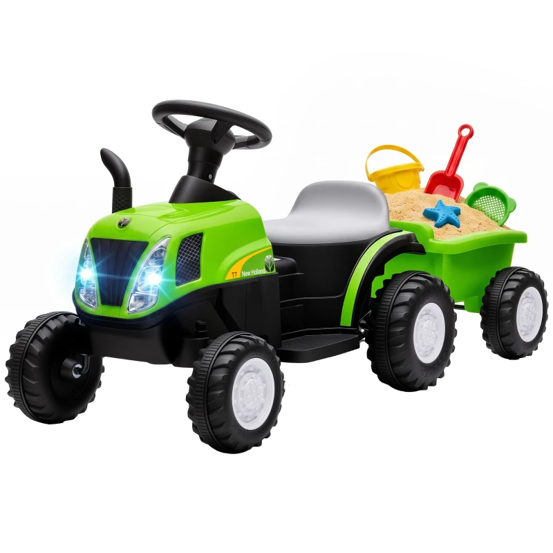 Qaba 2 in 1 Kids Ride On Tractor, 6V Electric Vehicle with Detachable Trailer, Music, Horn, Lights for Ages 1-3 Years, Green
