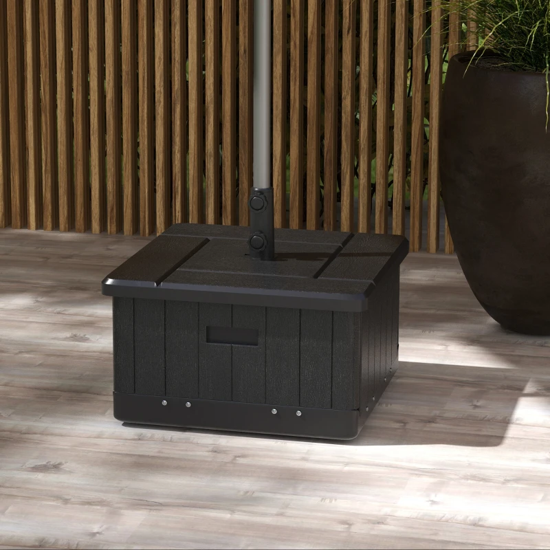 Outsunny 3-in-1 Outdoor Umbrella Base with Wheels and Handles, End Table, Flower Box Planter with Hole, 175 lbs. Capacity, Black