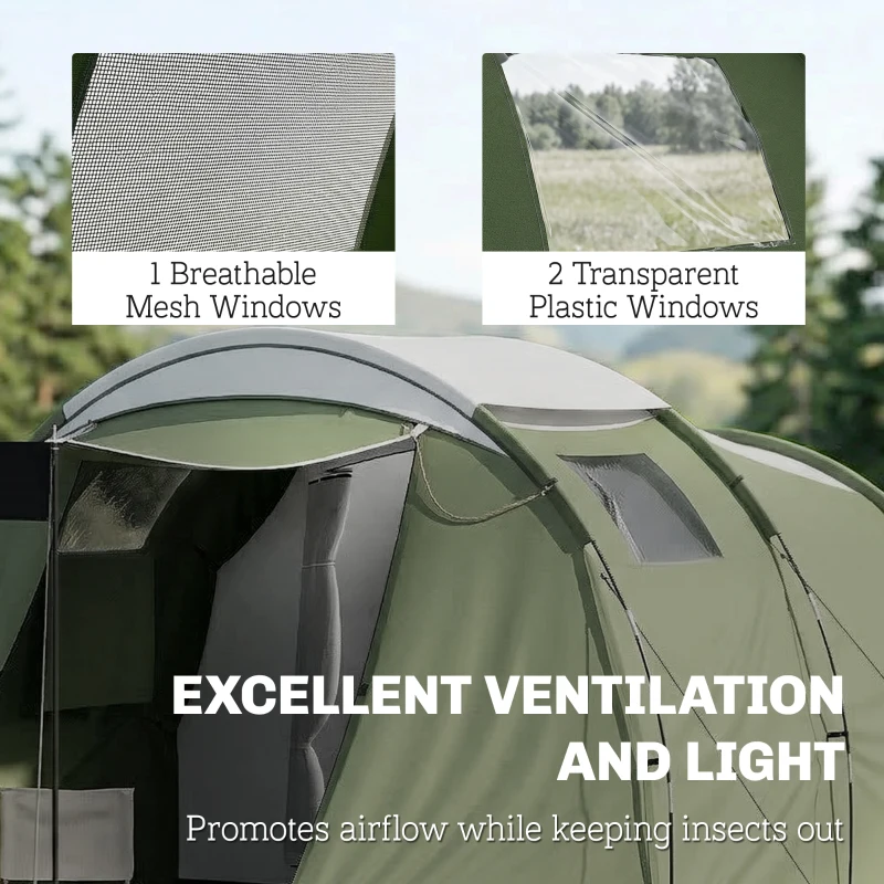 Outsunny Camping Tent Waterproof Camping Tent with Two Room for 3-4 Person Waterproof, Green