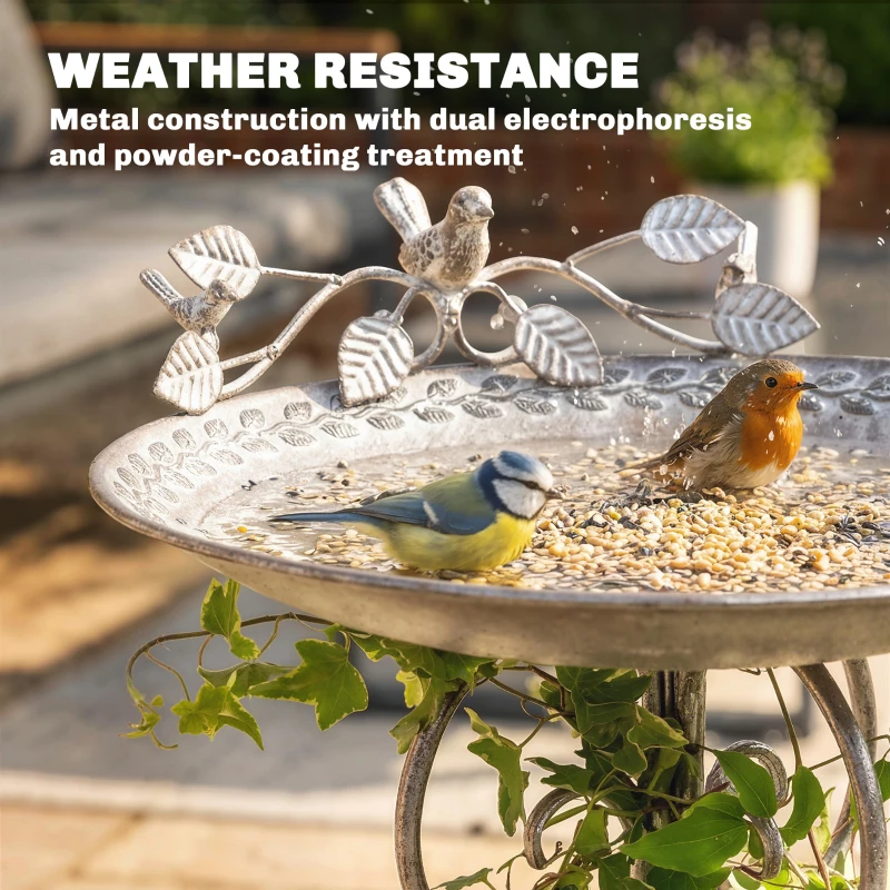 Outsunny 30" Tall Bird Bath with Bird Statues and Decorative Stand, Freestanding Vintage Garden BirdBath Bowl Pedestal, Brown