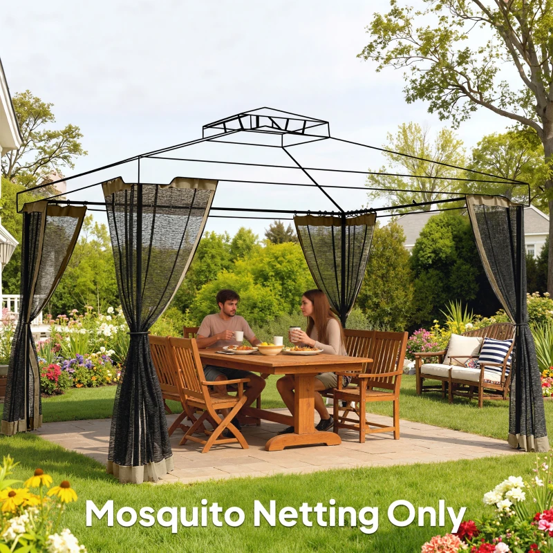Outsunny Replacement Mosquito Netting for Gazebo 10' x 13' Black Screen Walls for Canopy with Zippers, Khaki