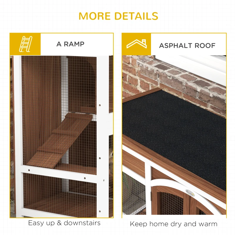 PawHut Two-Tier Wooden Rabbit Hutch with Openable Roof, Slide-Out Tray