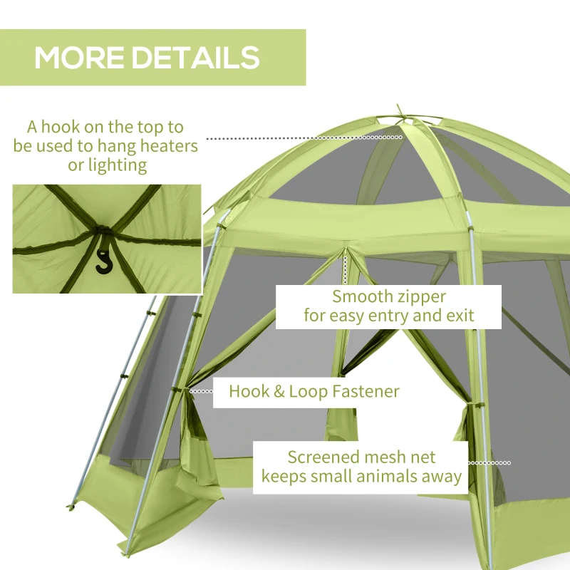 Outsunny Large Screen Tent, Hang Hook for Lantern at Night, 6-8 Person Tent Screen House, 2 Doors for Multiple-Person Entry, Breathable Outdoor Net Canopy Tent, Dome, 16' x 16', Green