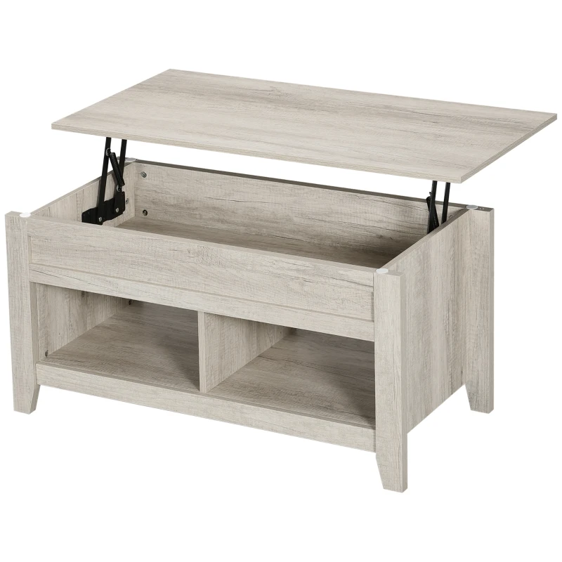 HOMCOM Lift Top Coffee Table with Hidden Storage Compartment and Open Shelves, Lift Tabletop Pop-Up Center Table for Living Room, Oak Effect