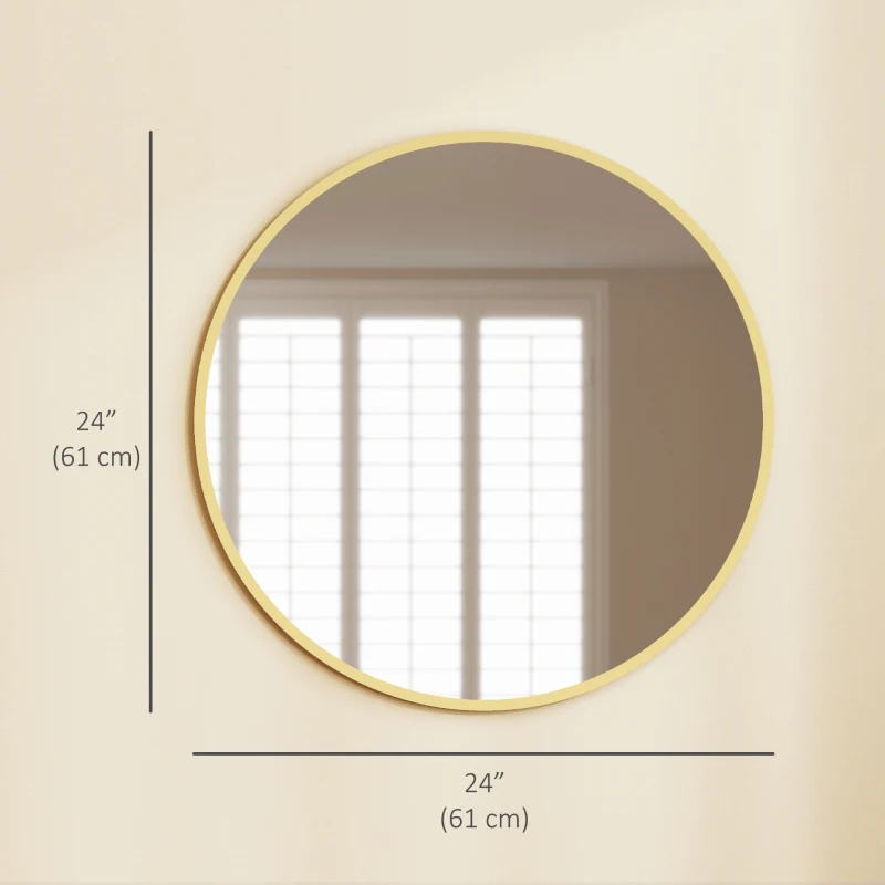 HOMCOM 24" Decorative Wall Mirror for Bedroom Living Room, Modern Round Bathroom Mirror for Home Decor, Gold-Tone