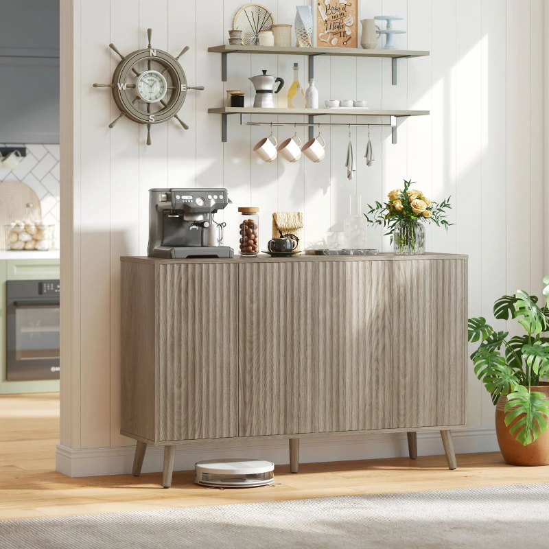 HOMCOM Buffet Cabinet with Storage, Modern Fluted Sideboard with Adjustable Shelves for Dining Room Living Room, Light Grey