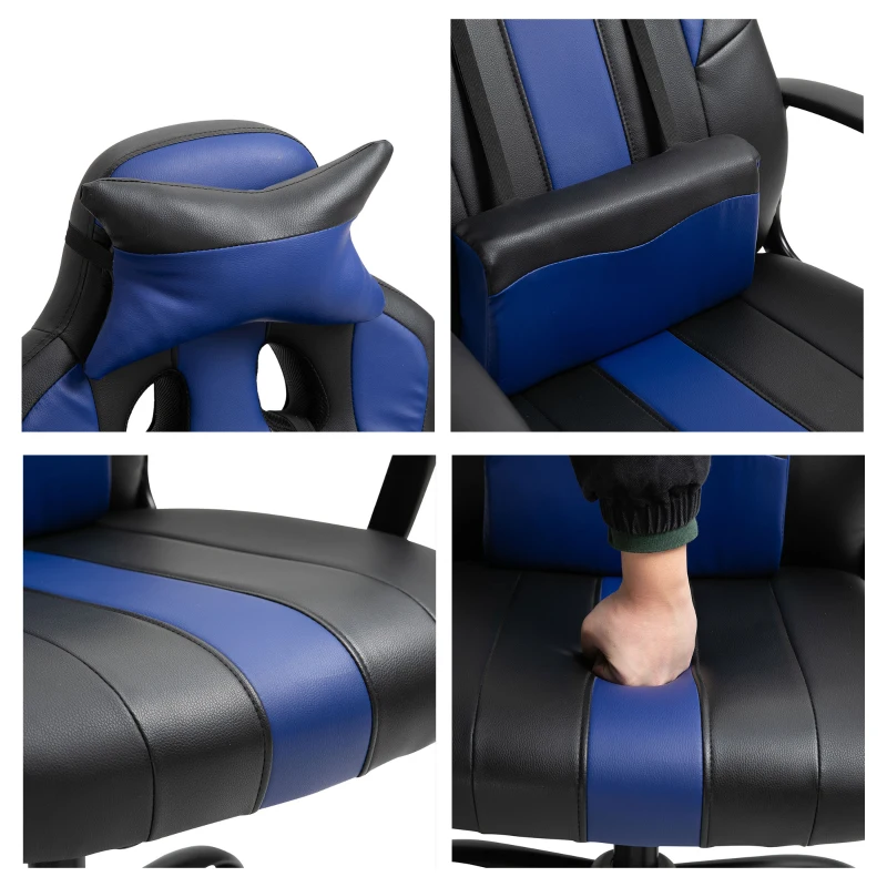 Vinsetto Office Chair High Back Racing Style Gaming Chair Adjustable PU Leather Swivel Computer Task Seat with Lumbar Support and Pillow Blue