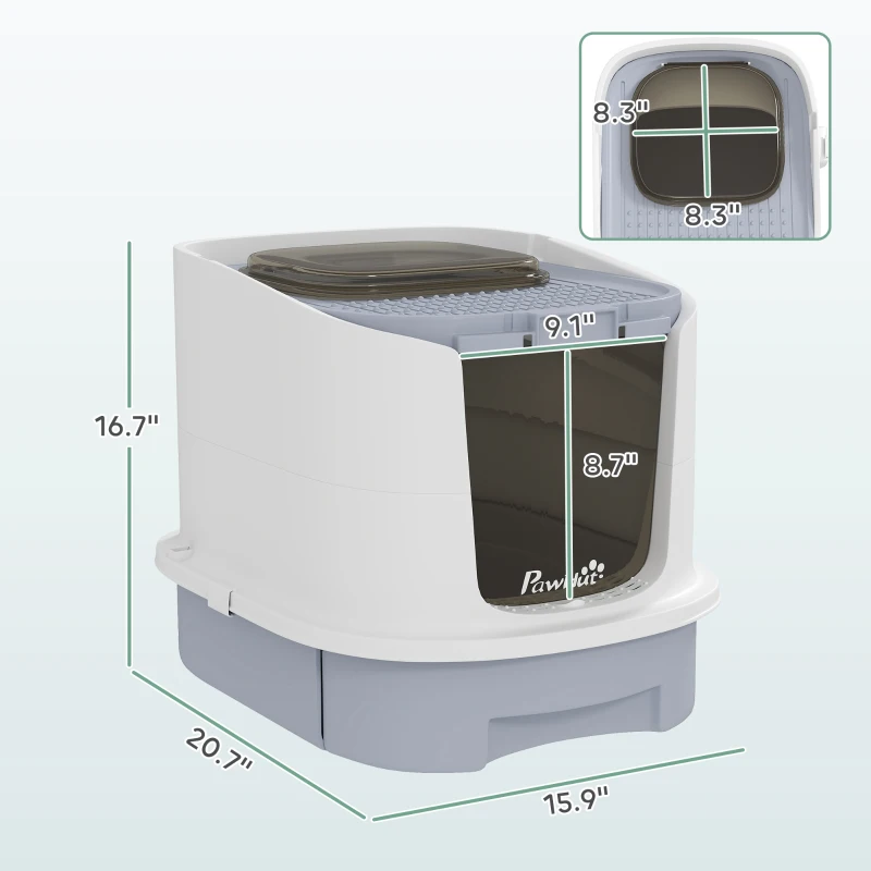 PawHut Covered Cat Litter Box with Lid, Drawer, Scoop, Top Entry, Deodorizing Bags, Odor Control, Easy to Clean, Gray