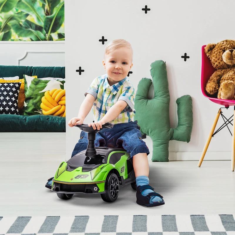 Aosom Ride on Push Car, Ride Racer, Foot-to-Floor Walking Sliding Car for Toddler with Under Seat Storage, Horn and Engine Sound, Steering Wheel, Aged 18-36 Months, Green