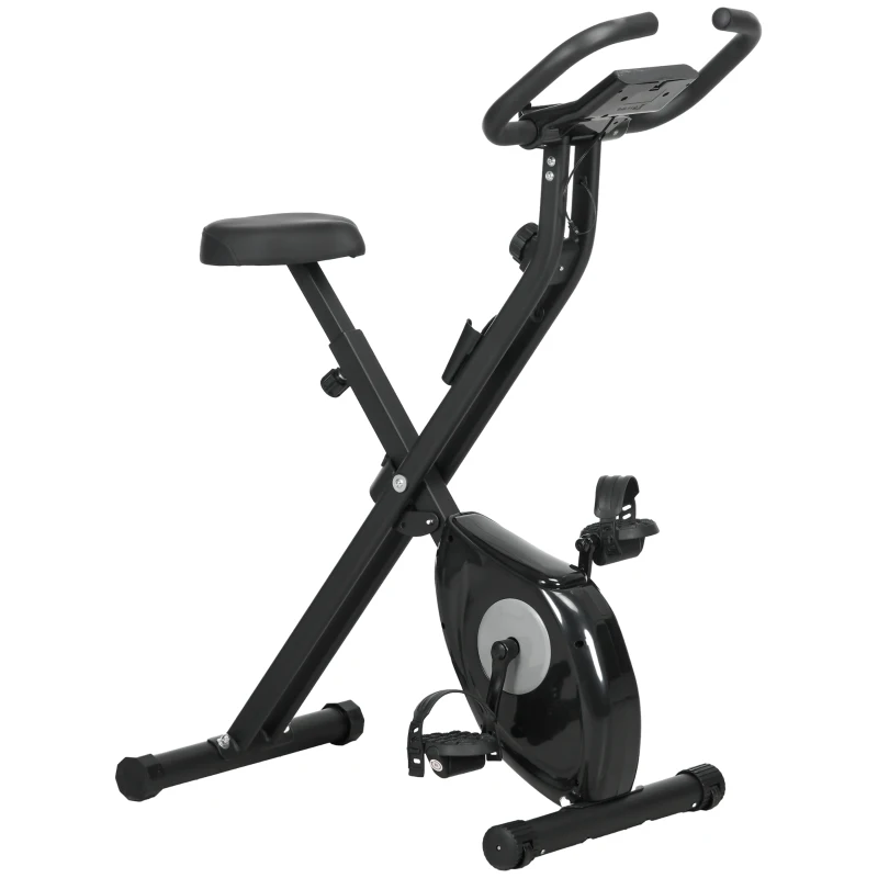 Soozier Foldable Exercise Bike Indoor Stationary Bike w/ 8-Level Magnetic Resistance LCD Screen Phone Holder for Home Gym Black