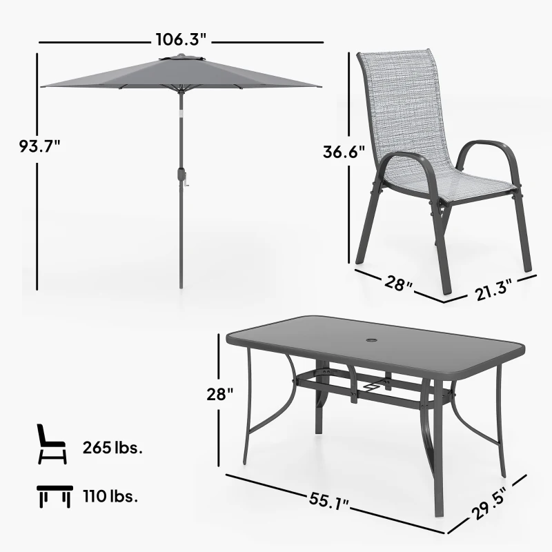 Outsunny 8 Pieces Patio Furniture Set with 9Ft Patio Umbrella, Outdoor Dining Table and Chairs, Mixed Gray