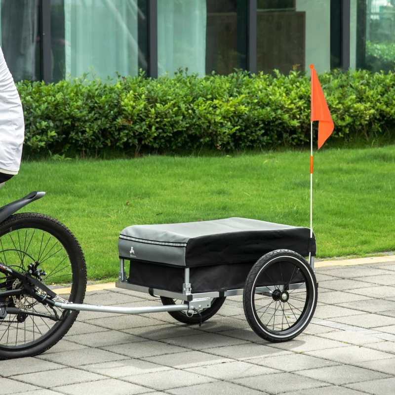 Aosom Bike Cargo Trailer, Foldable Bicycle Trailer, Luggage Wagon with Hitch, Removable Cover, Triple Safety Features and 16'' Wheels