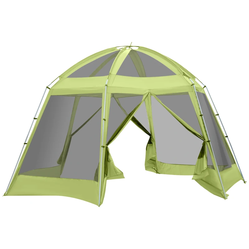 Outsunny Large Screen Tent, Hang Hook for Lantern at Night, 6-8 Person Tent Screen House, 2 Doors for Multiple-Person Entry, Breathable Outdoor Net Canopy Tent, Dome, 16' x 16', Green