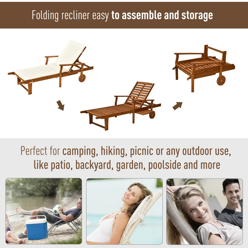 Outsunny Reclining Relaxing Chaise Lounge Chair with 4-Level Adjustable Backrest & Convenient Pull-Out Side Tray