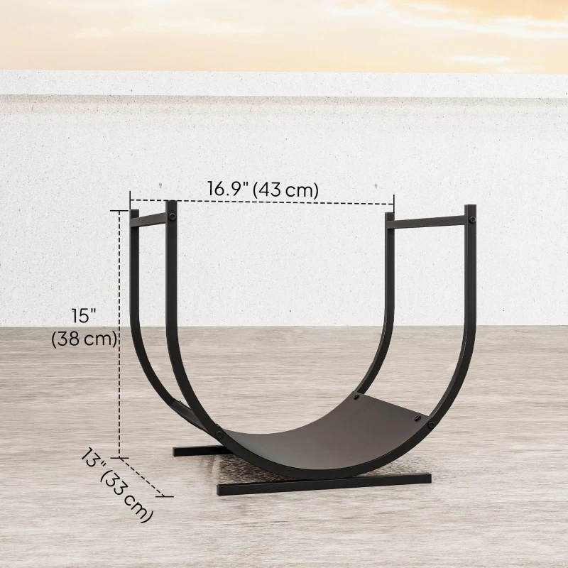 Outsunny Firewood Rack Outdoor, 17 Inch Heavy Duty Log Holder for Indoor Fireplace Storage, Outdoor Curved Fire Wood Organizer
