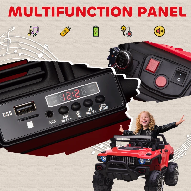 Aosom 2-Seater Ride on Truck, 12V 7AH Big Battery Powered Police Car for Kids with Remote Control, 4 Shock Absorbers, Soft Start, MP3, LED Lights, Big Wheels, Storage, Red