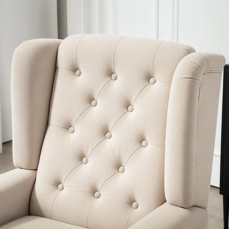 HOMCOM Wingback Accent Chair for Living Room, Button-Tufted Lounge Chair with Round Armrests and Wood Legs, Beige