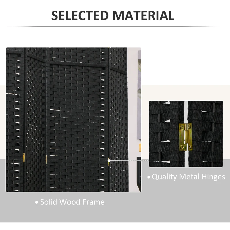 HOMCOM 5.6 Ft Tall Folding Room Divider, 6-panel Portable Privacy Screen, Hand-Woven Partition Wall Divider, Black