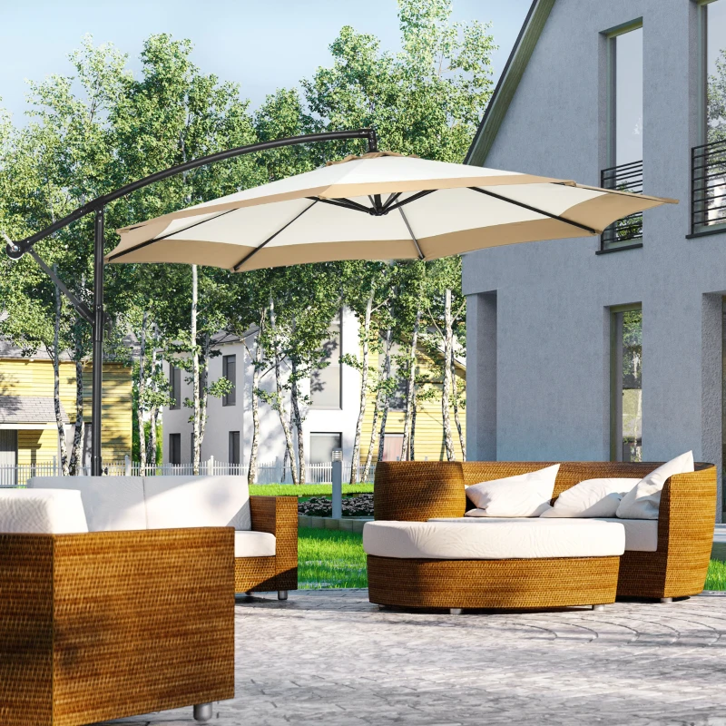 Outsunny 10FT Cantilever Umbrella, Offset Patio Umbrella with Crank and Cross Base for Deck, Backyard, Pool and Garden