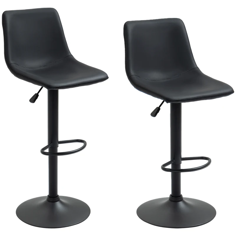 HOMCOM Adjustable Counter Height Bar Stools Set of 2, 360° Swivel Kitchen Counter Stools Dining Chairs with Backs, Vintage Leather, Retro Grey