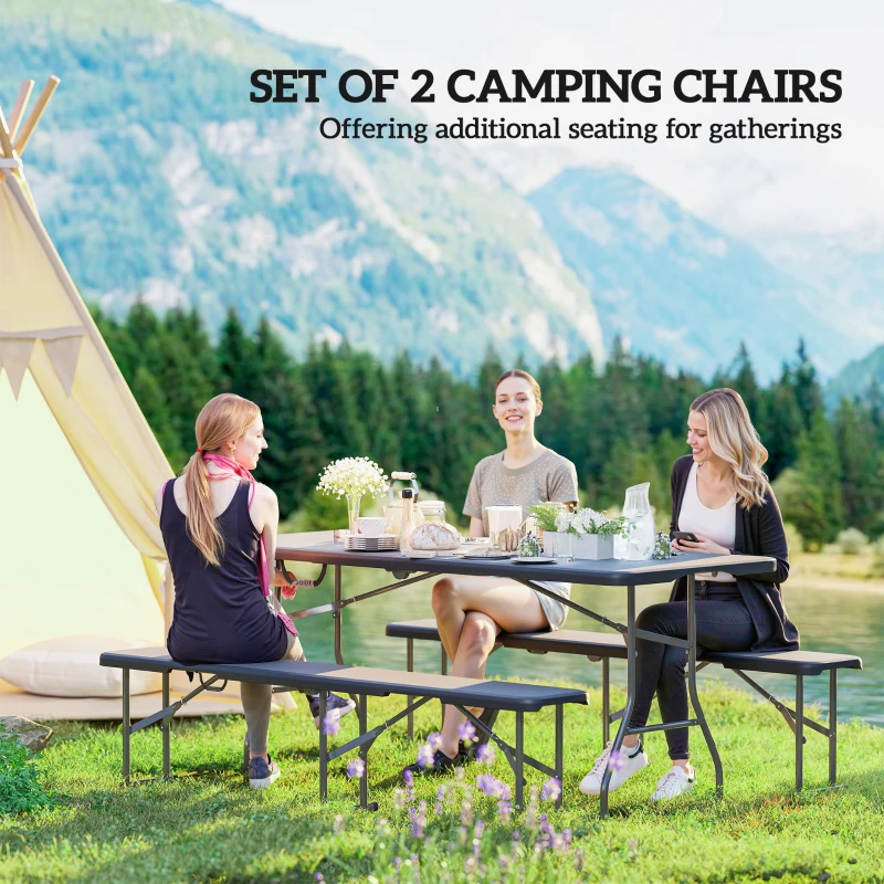 Outsunny 2 Pack 6 ft Portable Foldable Bench Seats, Plastic Folding Benches with Carrying Handle for Camping, Black