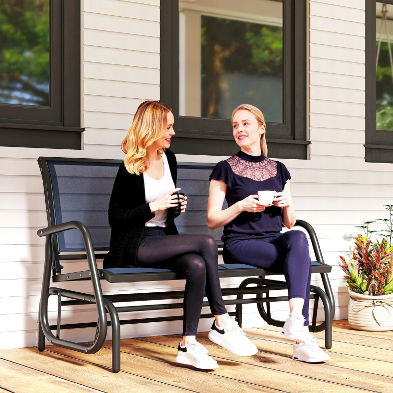Outsunny 2-Person Outdoor Glider Bench, Patio Double Swing Rocking Chair Loveseat with  Steel Frame, Dark Blue