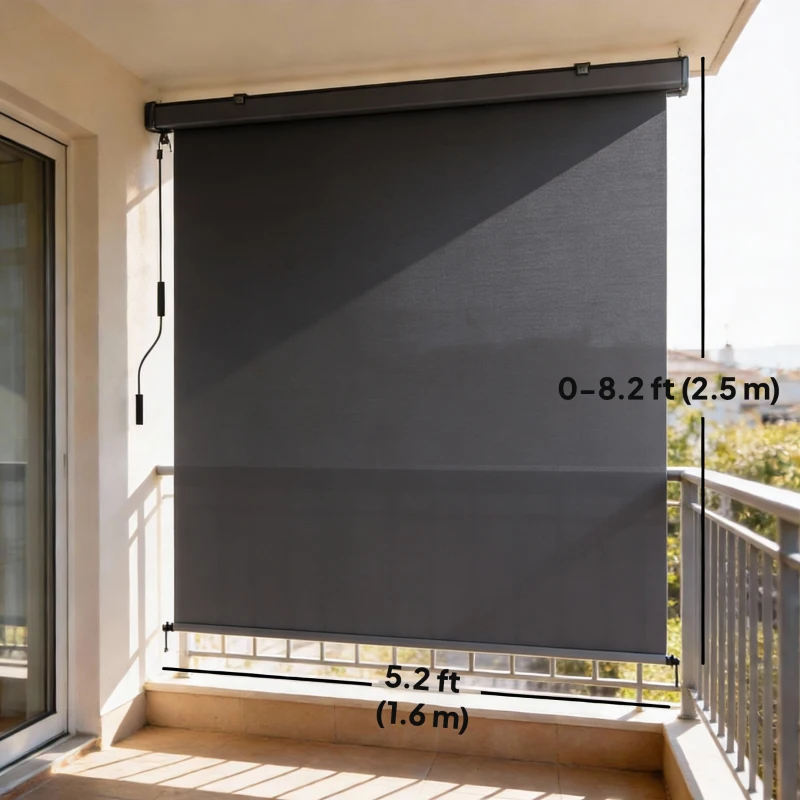 Outsunny Cordless Roller Shade, Outdoor Blinds Cordless Roll Up Shade, UV Protection Waterproof, 98" L x 63" W, Dark Grey