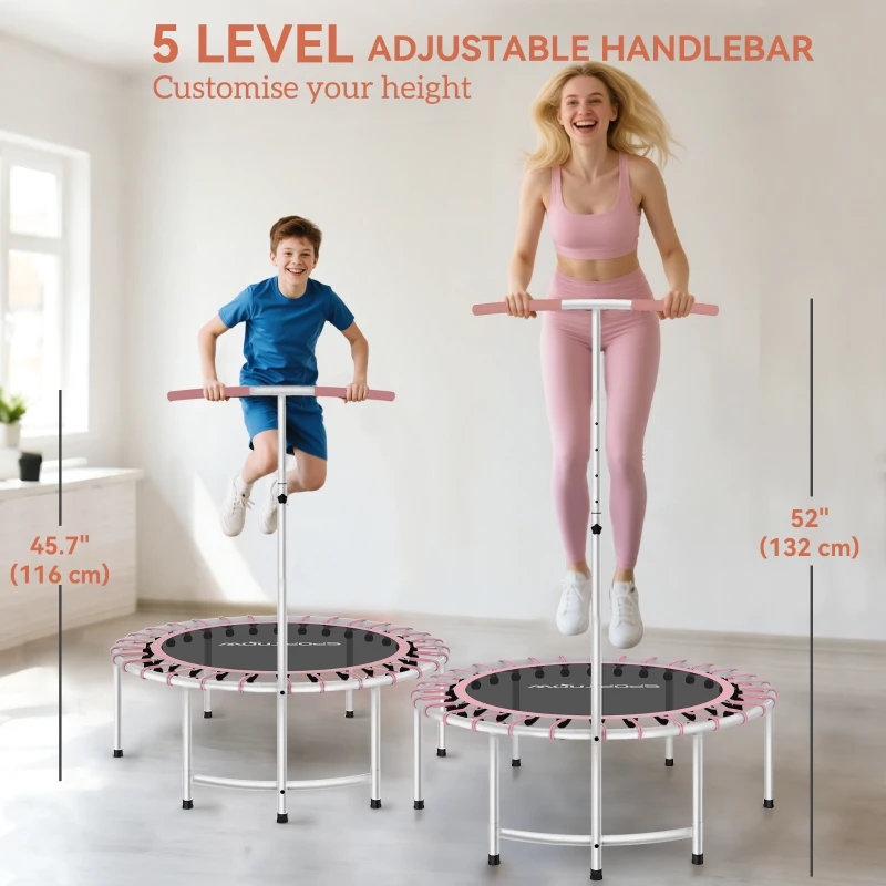 Soozier 40" Foldable Rebounder Trampoline ,Mini Trampoline Indoor with Adjustable Handle, Quiet and Safe Bungee Rebounder, Pink