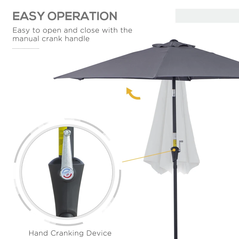 Outsunny 8.5FT Patio Umbrella, Round Garden Parasol with 6 Ribs, Market Sunshade Tilt Canopy w/ Crank Handle for Outdoor, Grey