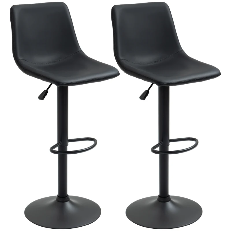 HOMCOM Adjustable Counter Height Bar Stools Set of 2, 360° Swivel Kitchen Counter Stools Dining Chairs with Backs, Vintage Leather, Retro Grey