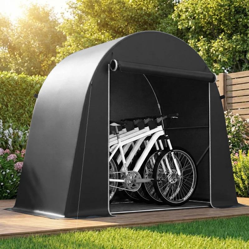 Outsunny 8' x 4' Portable Shed, Waterproof Bike Tent with Roll-up Zipper Door and Galvanised Metal Frame for Bike, Garden Tools