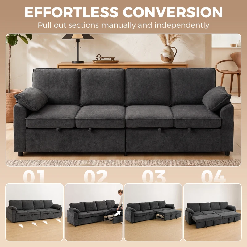HOMCOM Sectional Sofa Bed, Double Pullout Sleeper Sofa Couch, Chenille Fabric, Dark Grey