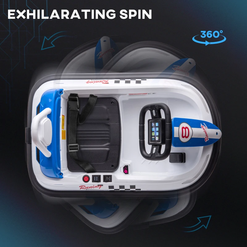 Aosom Bumper Car for Kids, 360° Rotation 6V Electric Ride On Bumper, White(m-4)