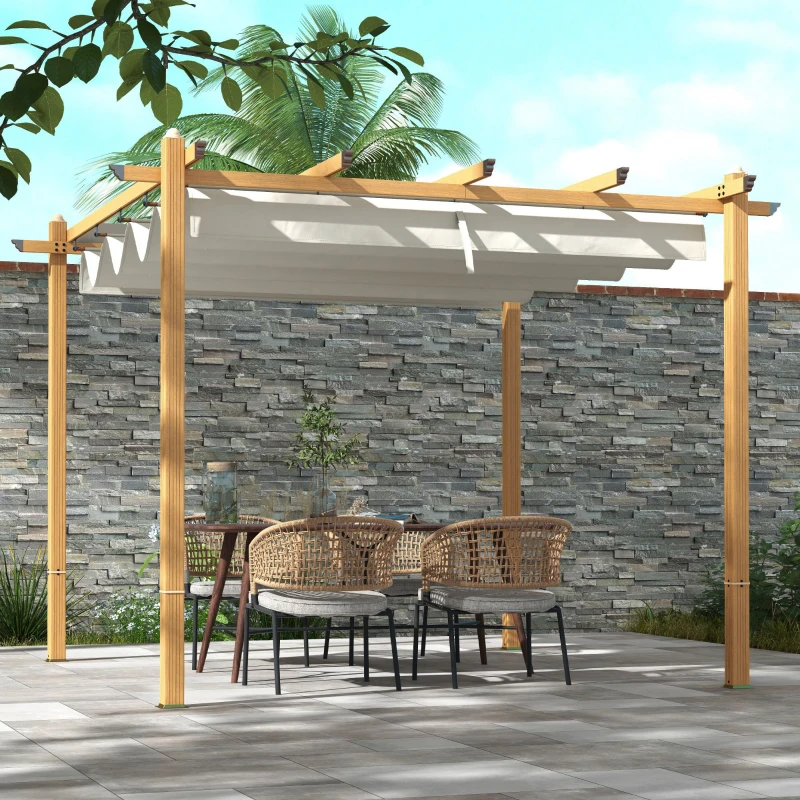 Outsunny 10' x 10' Retractable Pergola Canopy, Aluminum Pergola Sun Shade Shelter for Garden, Patio, Backyard, Deck, Cream