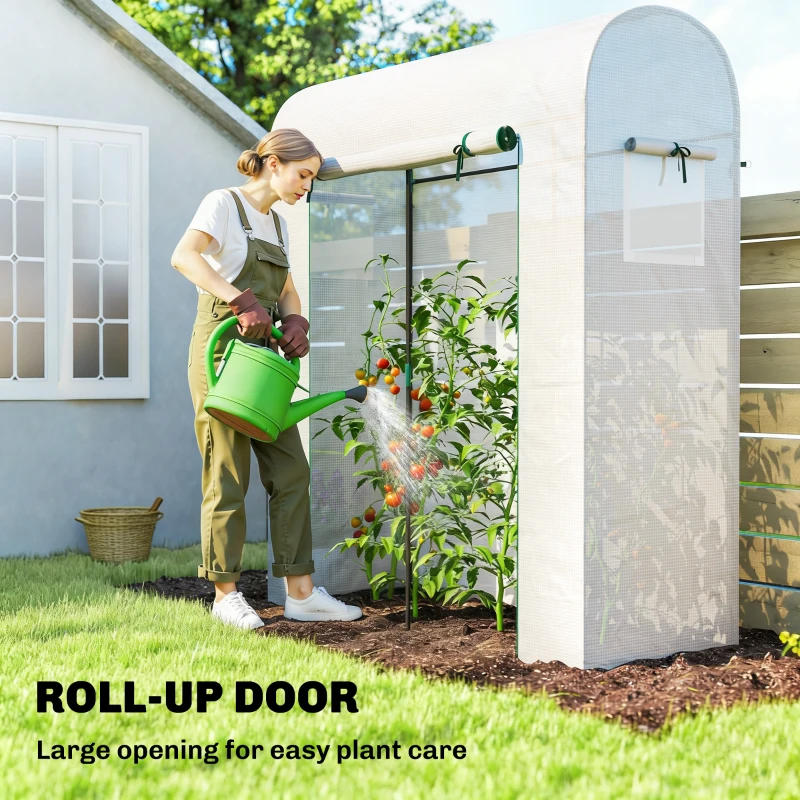 Outsunny Mini Greenhouse, Portable Garden Green House with Roll-up Door and Mesh Windows, 6' x 2' x 6.6', White
