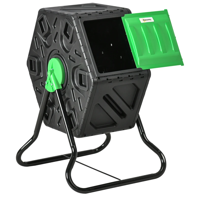 Outsunny Rotating Composter, Compost Bin with 24 Vents and Steel Legs, 17 Gallon, Green