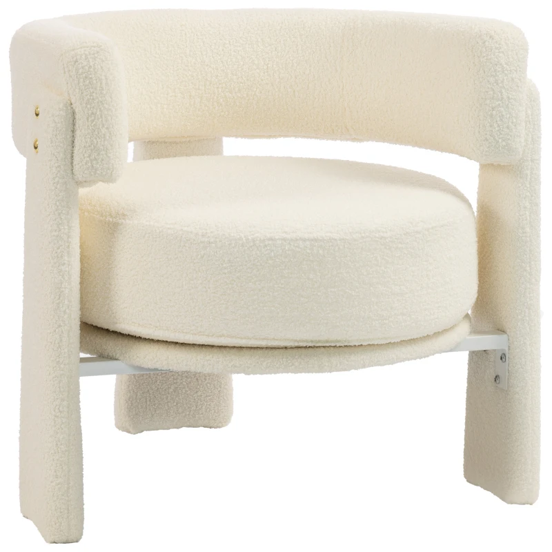 HOMCOM Upholstered Armchair, Sherpa Accent Chair with Lumbar Pillow, Padded Armrests and Thick Cushion, Cream White