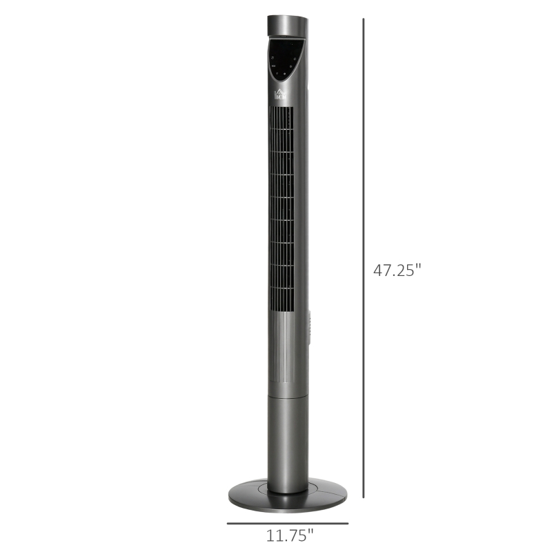 HOMCOM 46 Inch Tower Fan for Bedroom Cooling, 70°Oscillating Fan with 3 Speeds, 12H Timer, and Remote Control, Standing Floor Fan for Home Office, Grey