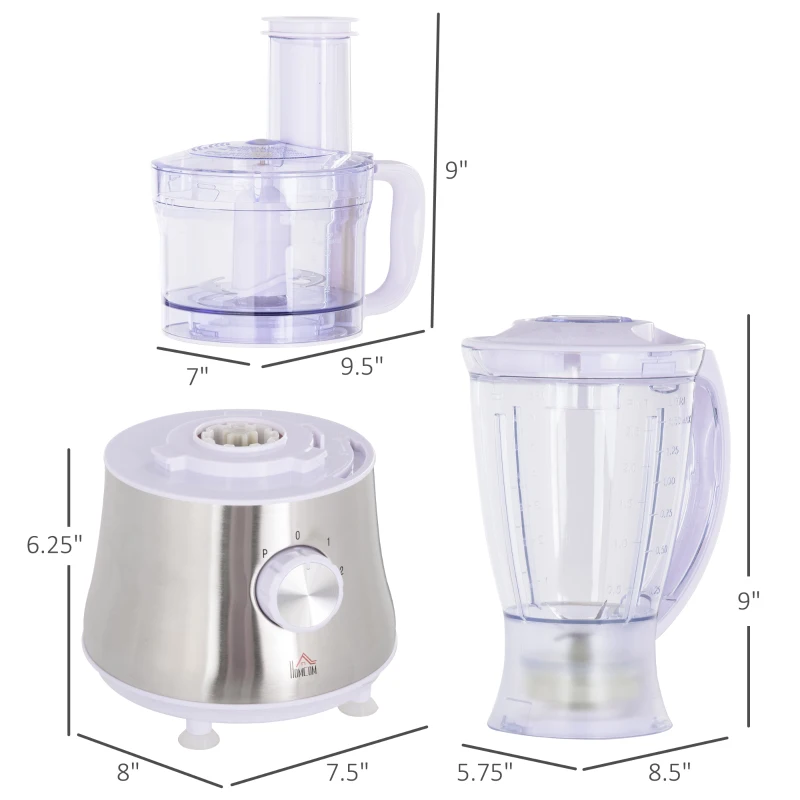 HOMCOM 2 in 1 Blender and Food Processor Combo for Chopping, Slicing, Shredding, Mincing and Pureeing for Vegetable, Meat and Nuts, 500W 5-Cup Bowl, 1.5L Blender Jug, 3 Blades and Adjustable Speed