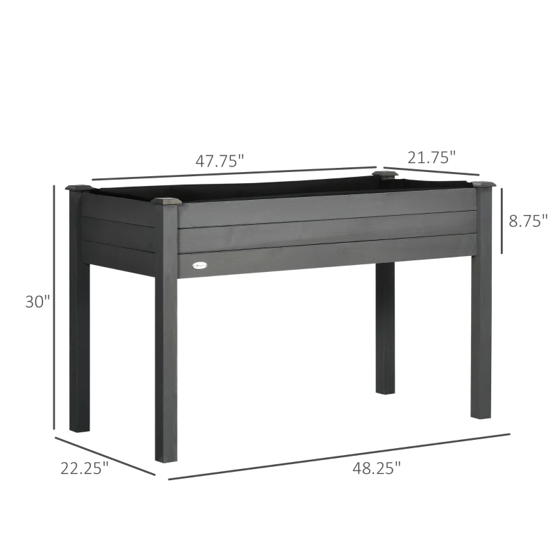 Outsunny 48" Raised Garden Bed, Elevated Wooden Planter Box with Holes for Vegetables, Herb, Flowers for Backyard, Dark Gray