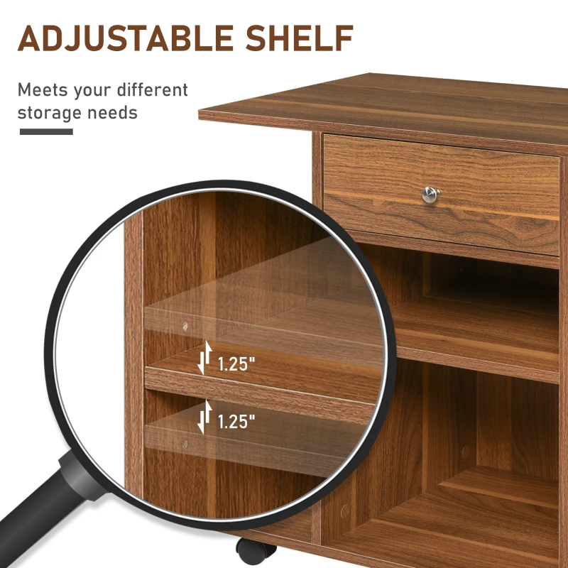 Vinsetto Mobile Printer Stand, Rolling File Cabinet Cart with Wheels, Adjustable Shelf, Drawer and CPU Stand, Walnut
