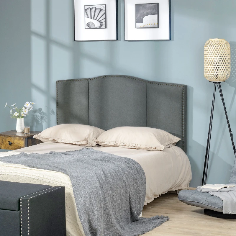 HOMCOM Upholstered Nailhead Trim Headboard, Home Bedroom Decoration for Full and Queen-Sized Beds, Grey