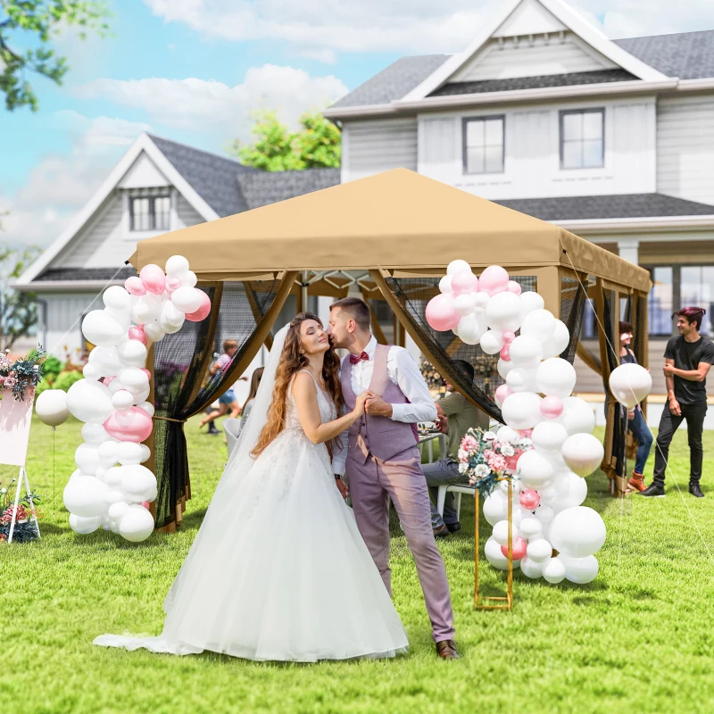 Outsunny 10' x 20' Pop Up Canopy Tent with Netting, Heavy Duty Instant Sun Shelter, Large Tents for Parties with Carry Bag, Beige