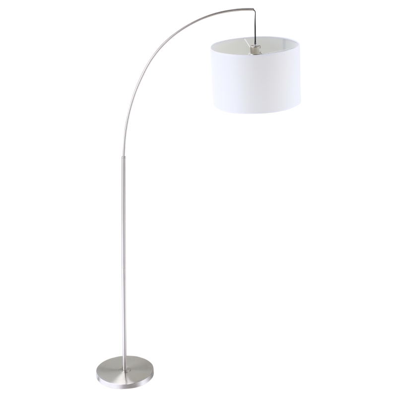 HOMCOM Arc Floor Reading Lamp, Tall Pole Standing Lamp with Hanging Fabric Lampshade for Living Room or Bedroom, Silver/White