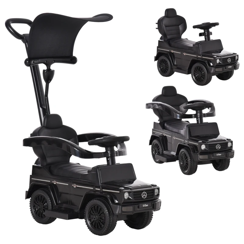 Aosom Mercedes-Benz G350 Licensed Push Car, 3-in-1 Toddler Sliding Car with Horn, Steering, Foot Rest, Seat Storage, Black