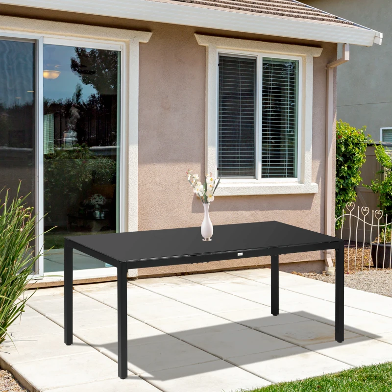 Outsunny Rectangular Outdoor Dining Table for 8 People with Tempered Glass Top and Aluminum Frame, Black 70.9" x 31.5" x 28.3"