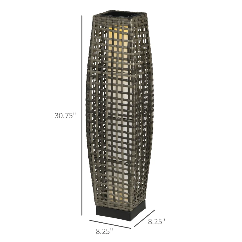 Outsunny Solar Floor Lamp, Outdoor Garden Lantern Pathway Light & Decorative Driveway Lighting with Auto On/Off LED Lights, Gray