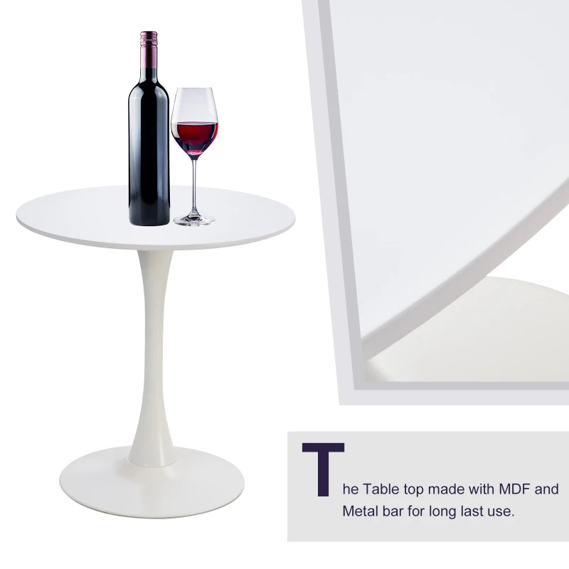 HOMCOM  Modern 27.5" Round Cocktail Table with a Stable Metal Base for Living Room, Porch, and Parties, White