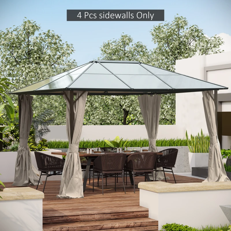 Outsunny Gazebo Curtains, 10' x 12' Universal Replacement Privacy Curtain, 4-Panels Sidewall with Hooks/C-Rings, Beige
