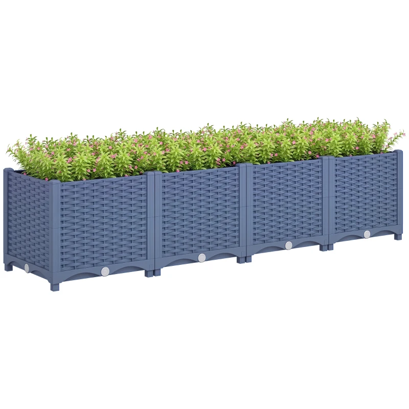 Outsunny Plastic Raised Garden Bed, 5 x 1 x 1 ft Outdoor Flower Box with Drainage Holes for Vegetables, Herbs, Blue